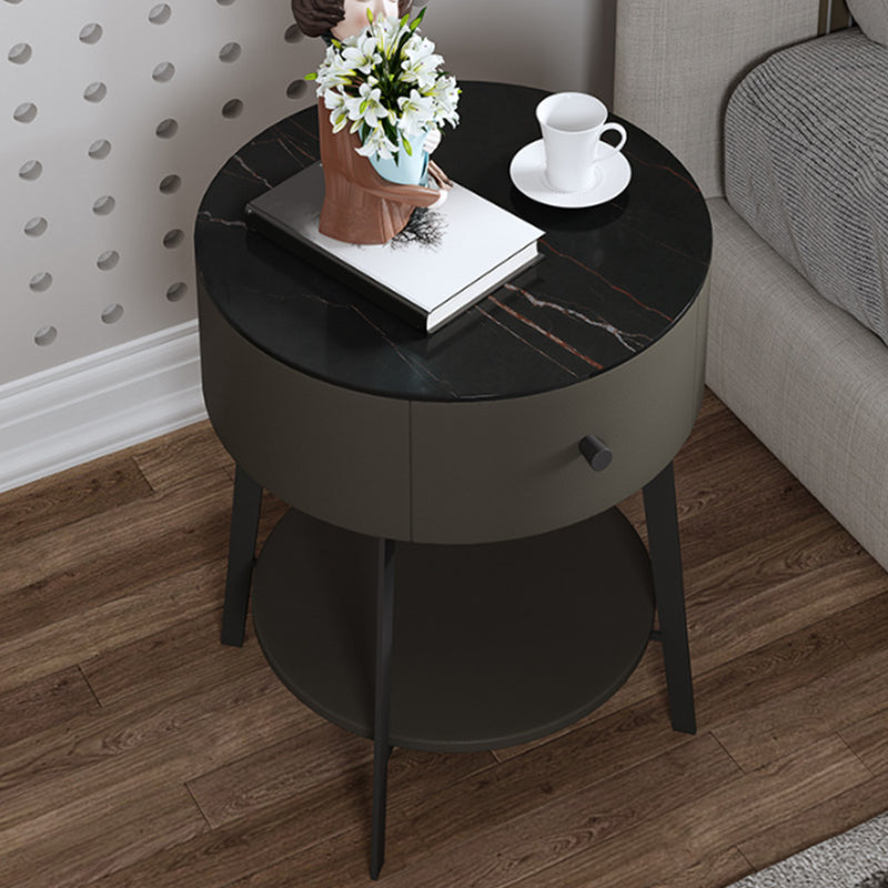 1-DRAWER/1-Shelf-Nachttischdurchmesser 17,72 "Steinrundnachttisch