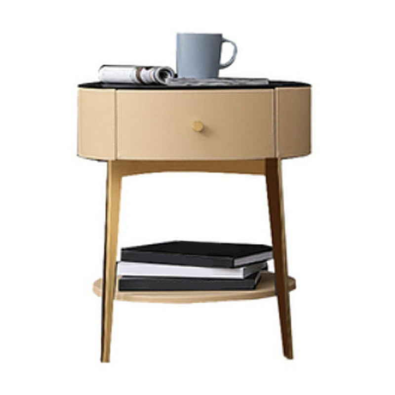 1-DRAWER/1-Shelf-Nachttischdurchmesser 17,72 "Steinrundnachttisch