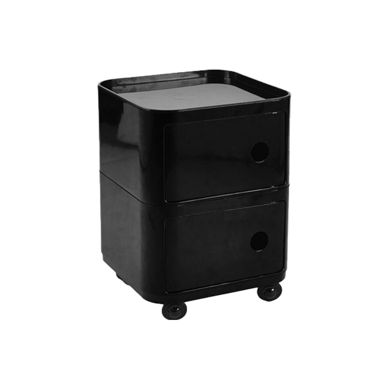 Scandinavian Plastic Night Table 15" Wide Square Nightstand with Drawers Black Casters Included 2 Clearhalo 'Bedroom Furniture' 'furn' 'furn_night_stand' 'Furniture' 'night_stand' 'Nightstands' 5362002