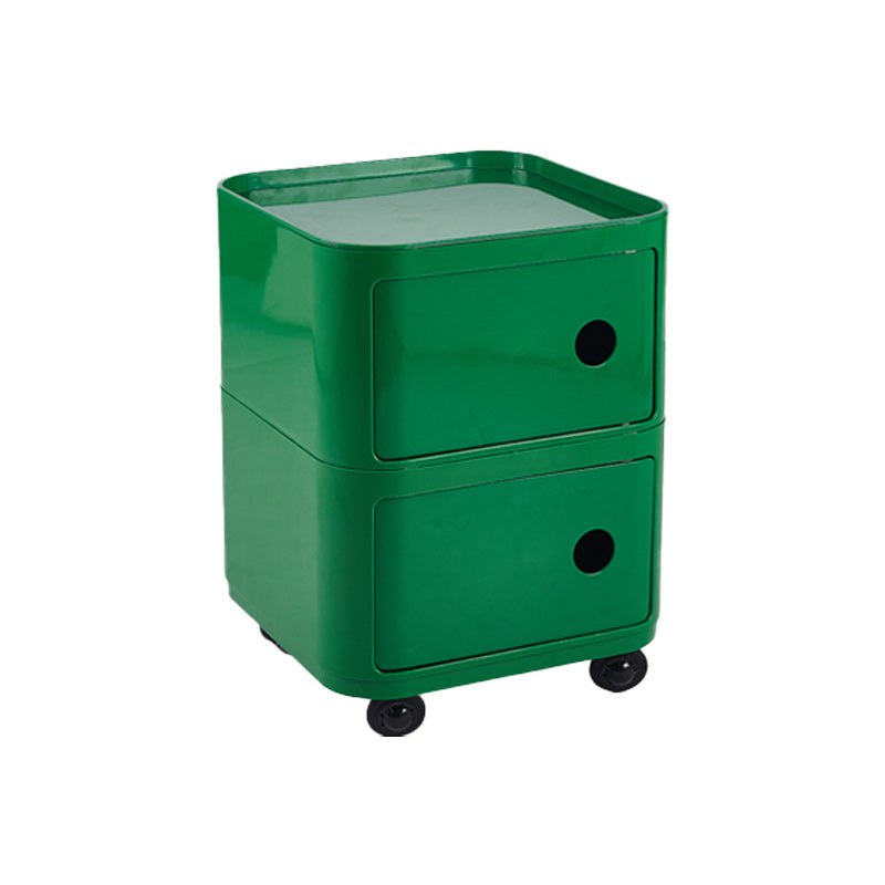 Scandinavian Plastic Night Table 15" Wide Square Nightstand with Drawers Green Casters Included 2 Clearhalo 'Bedroom Furniture' 'furn' 'furn_night_stand' 'Furniture' 'night_stand' 'Nightstands' 5362004