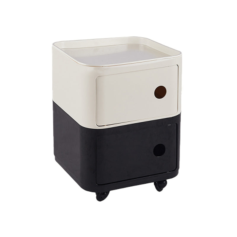 Scandinavian Plastic Night Table 15" Wide Square Nightstand with Drawers Black White Casters Included 2 Clearhalo 'Bedroom Furniture' 'furn' 'furn_night_stand' 'Furniture' 'night_stand' 'Nightstands' 5362005
