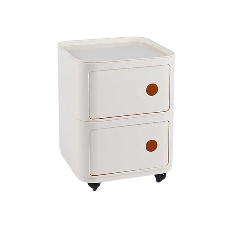 Scandinavian Plastic Night Table 15" Wide Square Nightstand with Drawers Cream Casters Included 2 Clearhalo 'Bedroom Furniture' 'furn' 'furn_night_stand' 'Furniture' 'night_stand' 'Nightstands' 5362008