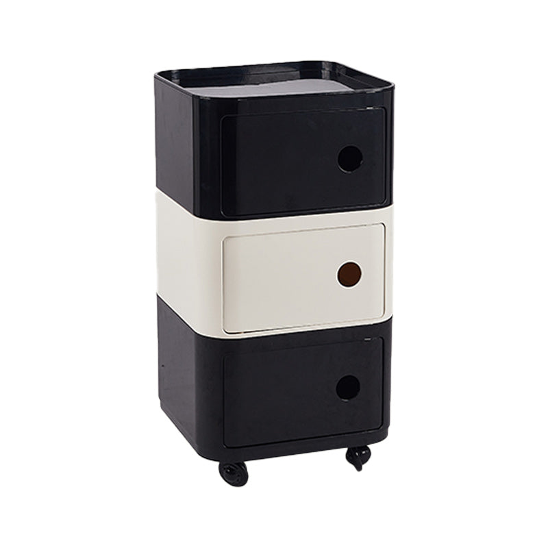 Scandinavian Plastic Night Table 15" Wide Square Nightstand with Drawers Black White Casters Included 3 Clearhalo 'Bedroom Furniture' 'furn' 'furn_night_stand' 'Furniture' 'night_stand' 'Nightstands' 5362013