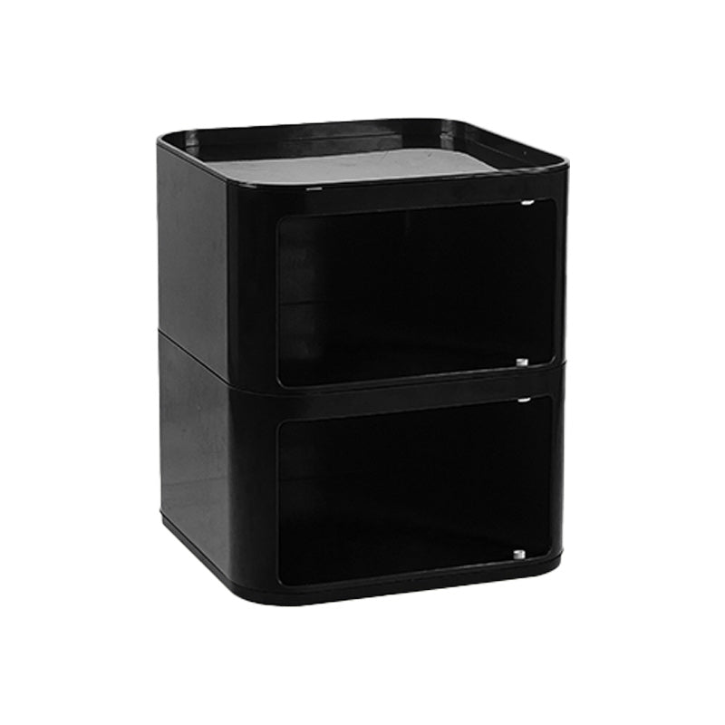 Scandinavian Plastic Night Table 15" Wide Square Nightstand with Drawers Black Casters Not Included 2 Clearhalo 'Bedroom Furniture' 'furn' 'furn_night_stand' 'Furniture' 'night_stand' 'Nightstands' 5362016