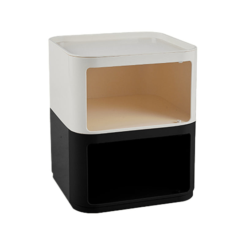 Scandinavian Plastic Night Table 15" Wide Square Nightstand with Drawers Black White Casters Not Included 2 Clearhalo 'Bedroom Furniture' 'furn' 'furn_night_stand' 'Furniture' 'night_stand' 'Nightstands' 5362019