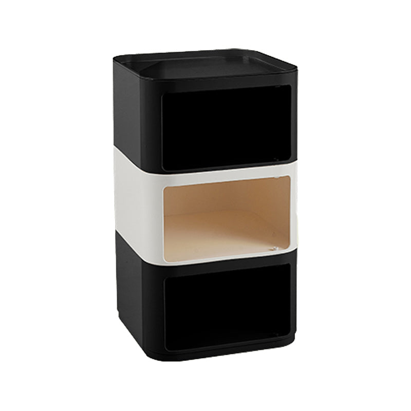 Scandinavian Plastic Night Table 15" Wide Square Nightstand with Drawers Black White Casters Not Included 3 Clearhalo 'Bedroom Furniture' 'furn' 'furn_night_stand' 'Furniture' 'night_stand' 'Nightstands' 5362025
