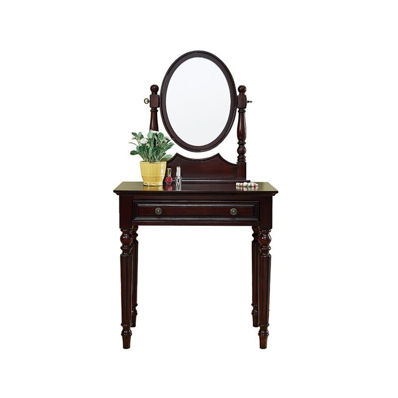 Traditional Style Solid Wood with Drawers White/dark Coffee/walnut Dressing Table Makeup Vanity & Mirror Dark Coffee Clearhalo 'Bedroom Furniture' 'furn' 'furn_makeup_vanities' 'Furniture' 'Makeup Vanities' 'makeup_vanities' 5362090