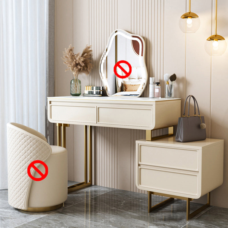 ホワイト/グレーロックプランクカウンタートップソリッドウッドフレーム金属金属ベース2/4ドロワードレッサー