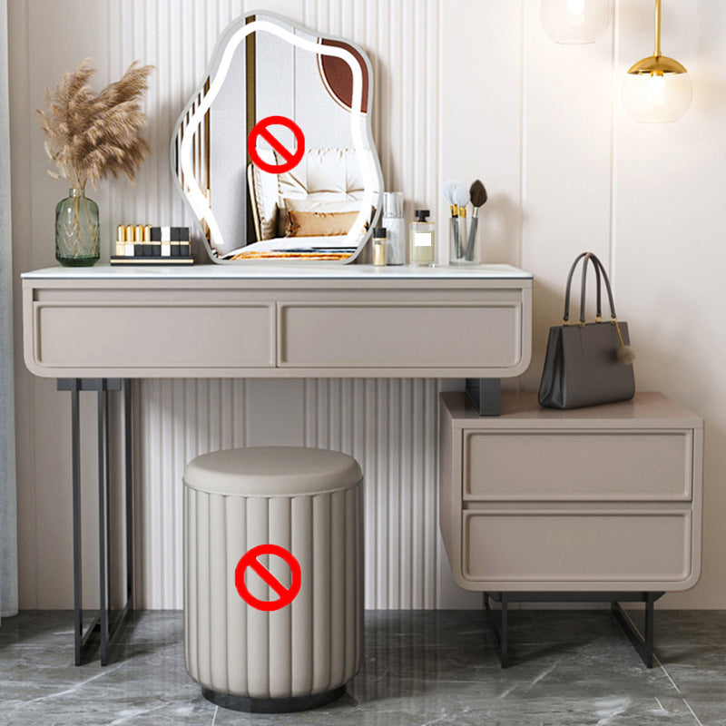 ホワイト/グレーロックプランクカウンタートップソリッドウッドフレーム金属金属ベース2/4ドロワードレッサー