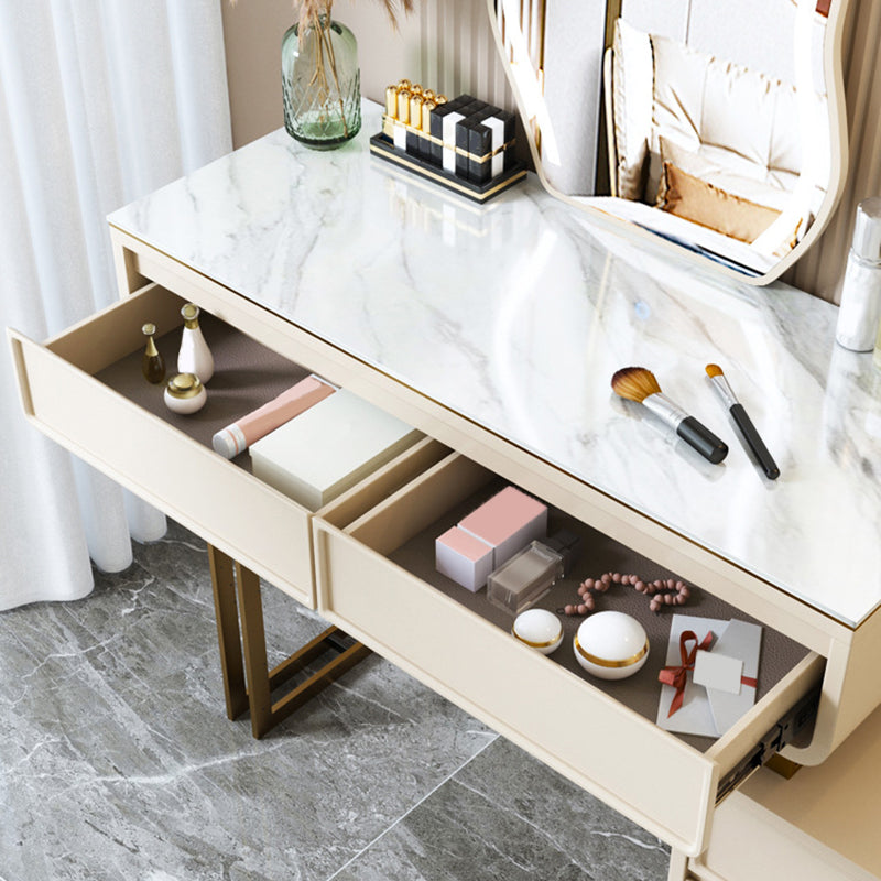 ホワイト/グレーロックプランクカウンタートップソリッドウッドフレーム金属金属ベース2/4ドロワードレッサー