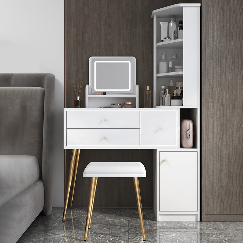 Materiale a base di legno in stile glam tavolo da toeletta bianca/grigia con cassetti e ripiani