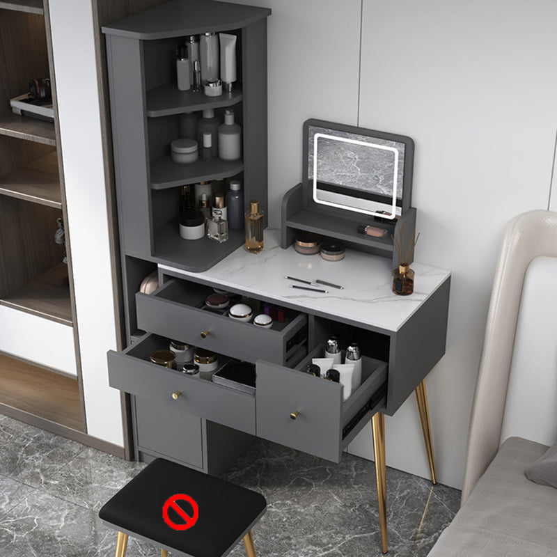 Materiale a base di legno in stile glam tavolo da toeletta bianca/grigia con cassetti e ripiani