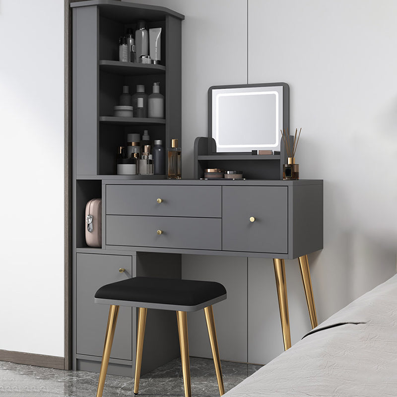 Materiale a base di legno in stile glam tavolo da toeletta bianca/grigia con cassetti e ripiani