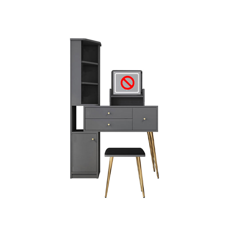 Materiale a base di legno in stile glam tavolo da toeletta bianca/grigia con cassetti e ripiani