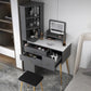 Materiale a base di legno in stile glam tavolo da toeletta bianca/grigia con cassetti e ripiani