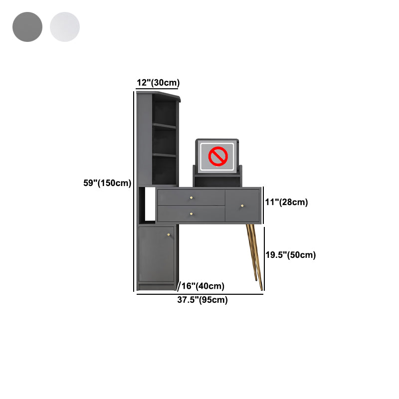 Materiale a base di legno in stile glam tavolo da toeletta bianca/grigia con cassetti e ripiani