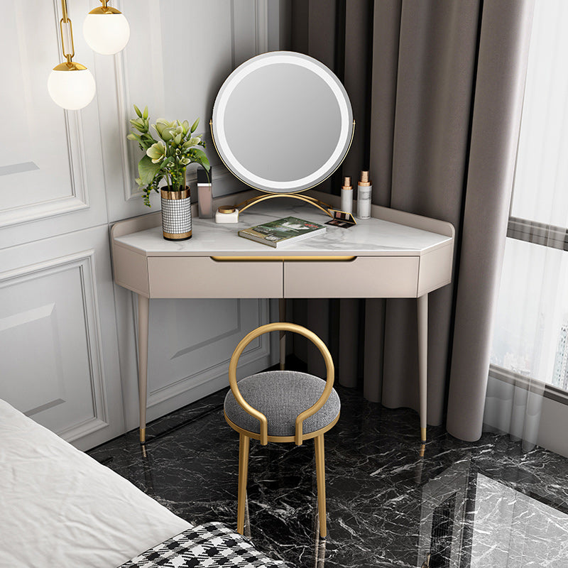 Glam White/Grey Makeup Vanity Desk Slate Top Vanity Makeup Table Set