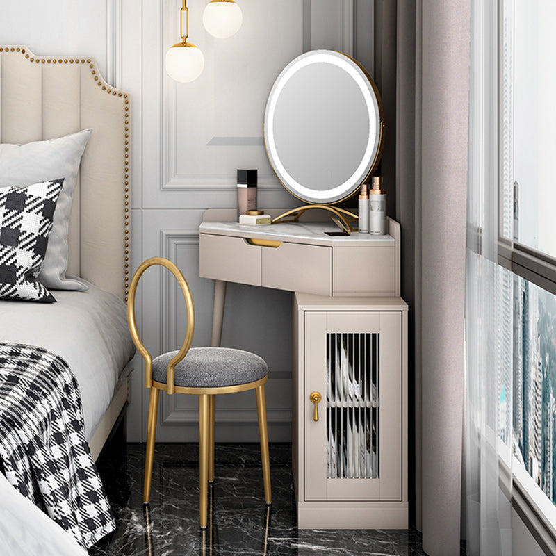 Glam White/Grey Makeup Vanity Desk Slate Top Vanity Makeup Table Set