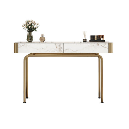Glam Slate and Metal Makeup Dreshing Tabe Tabinet avec 2 tiroirs