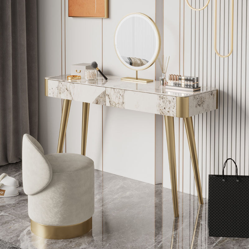 Glam White and Gold Makeup Vanity Set Slate Make-up Vanity with 2 Drawers Clearhalo 'Bedroom Furniture' 'furn' 'furn_makeup_vanities' 'Furniture' 'Makeup Vanities' 'makeup_vanities' 5362268