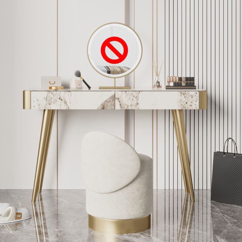 Glam White and Gold Makeup Vanity Set Slate Make-up Vanity with 2 Drawers Clearhalo 'Bedroom Furniture' 'furn' 'furn_makeup_vanities' 'Furniture' 'Makeup Vanities' 'makeup_vanities' 5362270