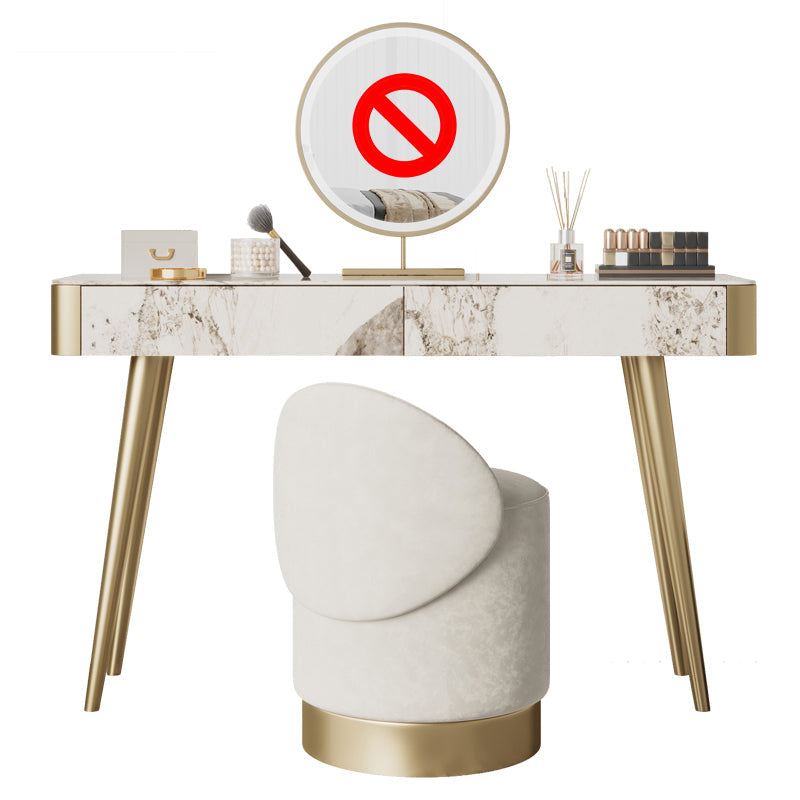 Glam White and Gold Makeup Vanity Set Slate Make-up Vanity with 2 Drawers Makeup Vanity & Stools Clearhalo 'Bedroom Furniture' 'furn' 'furn_makeup_vanities' 'Furniture' 'Makeup Vanities' 'makeup_vanities' 5362271