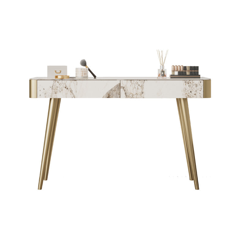 Glam White and Gold Makeup Vanity Set Slate Make-up Vanity with 2 Drawers Makeup Vanity Clearhalo 'Bedroom Furniture' 'furn' 'furn_makeup_vanities' 'Furniture' 'Makeup Vanities' 'makeup_vanities' 5362272