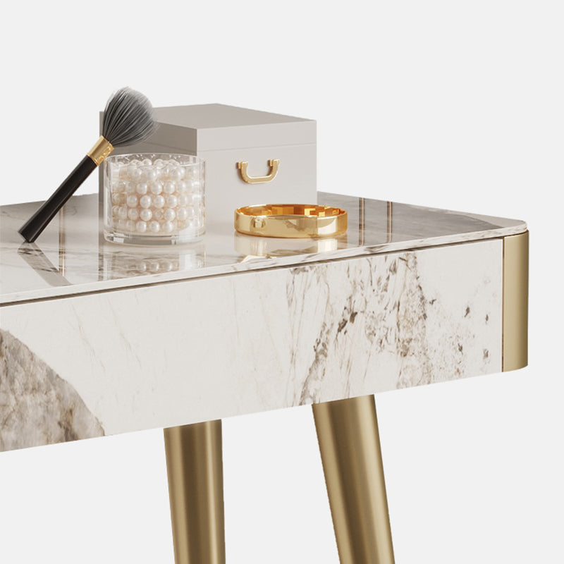 Glam White and Gold Makeup Vanity Set Slate Make-up Vanity with 2 Drawers Clearhalo 'Bedroom Furniture' 'furn' 'furn_makeup_vanities' 'Furniture' 'Makeup Vanities' 'makeup_vanities' 5362276