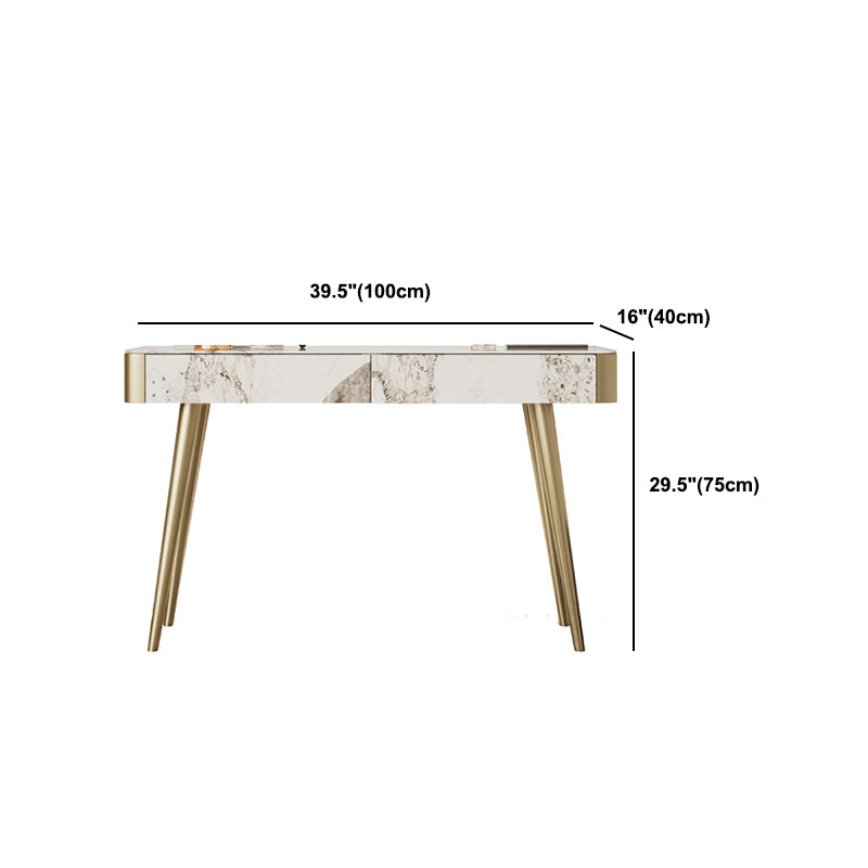 Glam White and Gold Makeup Vanity Set Slate Make-up Vanity with 2 Drawers Clearhalo 'Bedroom Furniture' 'furn' 'furn_makeup_vanities' 'Furniture' 'Makeup Vanities' 'makeup_vanities' 5362278