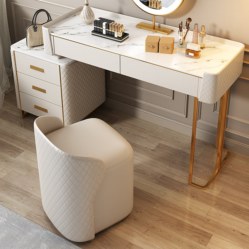 Madera y falso cuero glam maíz contador beige tocador de maquillaje