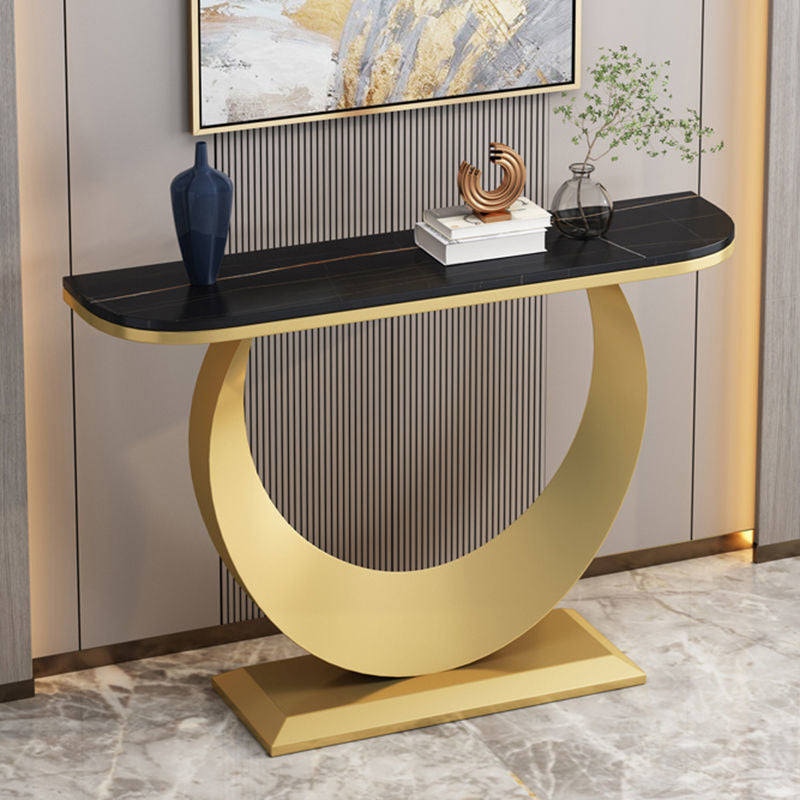 White/Black Console Table Glam Stone Console Table- 11.81" D x 29.5" H Clearhalo 'Console Tables' 'console_tables' 'Entry & Mudroom Furniture' 'furn' 'furn_console_tables' 'Furniture' 5362477