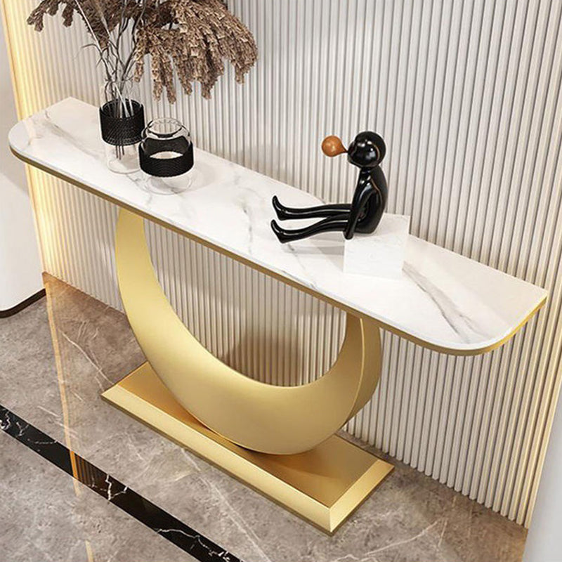White/Black Console Table Glam Stone Console Table- 11.81" D x 29.5" H 31"L x 12"W x 31"H White Clearhalo 'Console Tables' 'console_tables' 'Entry & Mudroom Furniture' 'furn' 'furn_console_tables' 'Furniture' 5362479
