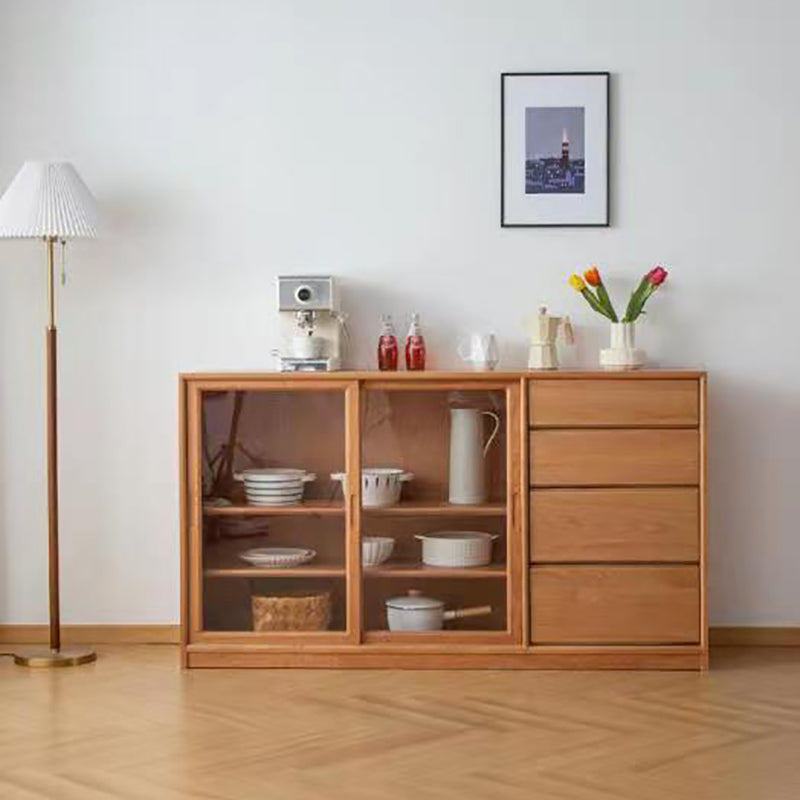 Modern Wood Cupboard 4 Drawers and Sliding Doors Kitchen Sideboard for Dining Room Clearhalo 'buffet_sideboard' 'Buffets & Sideboards' 'furn' 'furn_buffet_sideboard' 'Furniture' 'Kitchen & Dining Furniture' 5367934