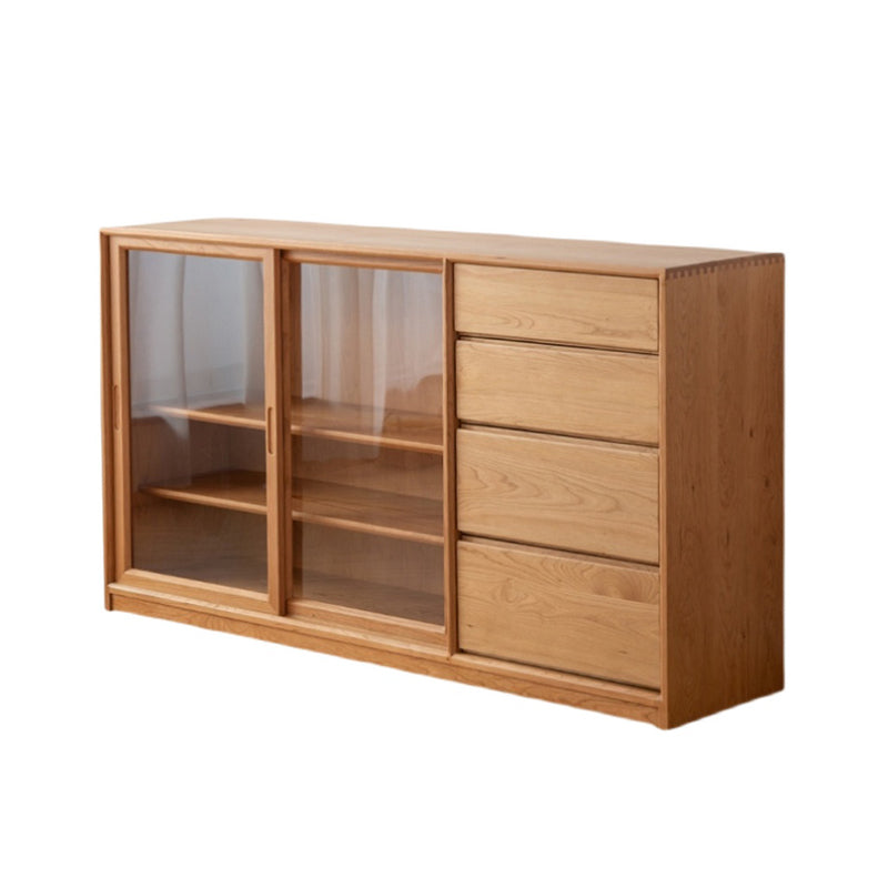 Modern Wood Cupboard 4 Drawers and Sliding Doors Kitchen Sideboard for Dining Room 63"L x 17"W x 35"H Clearhalo 'buffet_sideboard' 'Buffets & Sideboards' 'furn' 'furn_buffet_sideboard' 'Furniture' 'Kitchen & Dining Furniture' 5367935