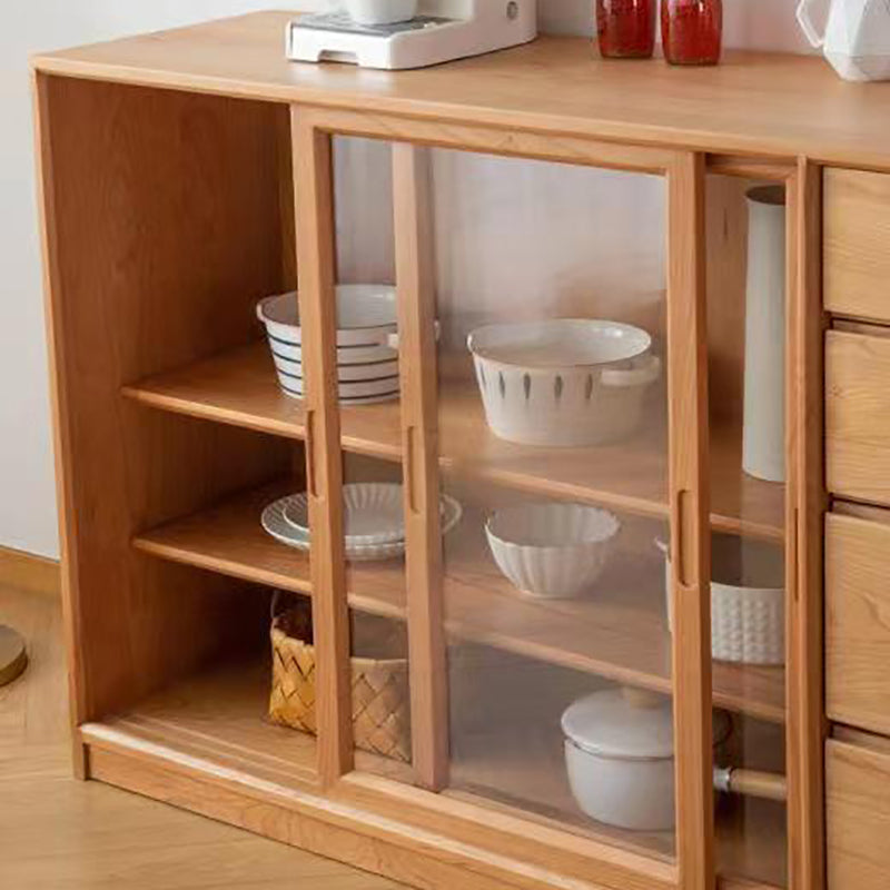 Modern Wood Cupboard 4 Drawers and Sliding Doors Kitchen Sideboard for Dining Room Clearhalo 'buffet_sideboard' 'Buffets & Sideboards' 'furn' 'furn_buffet_sideboard' 'Furniture' 'Kitchen & Dining Furniture' 5367937