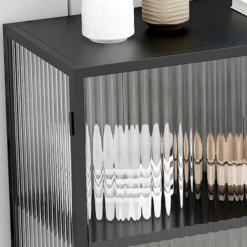 Living Room Metal Kitchen Server 54-inch Height Glass Door Dining Server Clearhalo 'buffet_sideboard' 'Buffets & Sideboards' 'furn' 'furn_buffet_sideboard' 'Furniture' 'Kitchen & Dining Furniture' 5367950