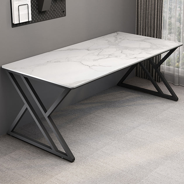 Rectangular Stone Top Writing Desk Modern Style Metal Legs Desk for Office White Clearhalo 'furn' 'furn_office_desk' 'Furniture' 'Office Desks' 'Office Furniture' 'office_desk' 5368056