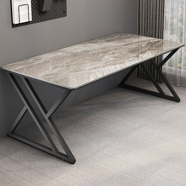 Rectangular Stone Top Writing Desk Modern Style Metal Legs Desk for Office Light Gray Clearhalo 'furn' 'furn_office_desk' 'Furniture' 'Office Desks' 'Office Furniture' 'office_desk' 5368057