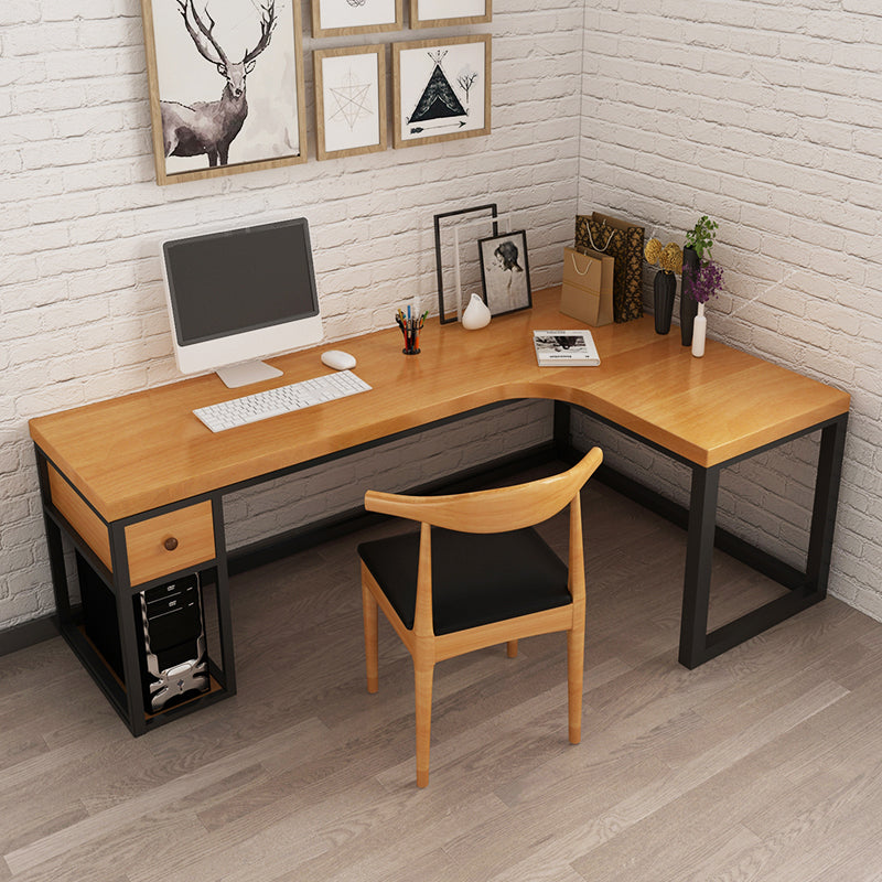 Solid Wood Computer Desk Industrial Style L-Shape Office Desk with Storage and Drawer Clearhalo 'furn' 'furn_office_desk' 'Furniture' 'Office Desks' 'Office Furniture' 'office_desk' 5368066