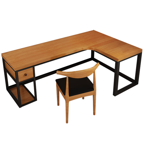 Solid Wood Computer Desk Industrial Style L-Shape Office Desk with Storage and Drawer Clearhalo 'furn' 'furn_office_desk' 'Furniture' 'Office Desks' 'Office Furniture' 'office_desk' 5368074
