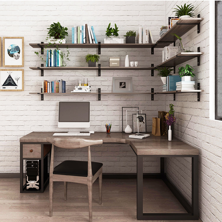 Solid Wood Computer Desk Industrial Style L-Shape Office Desk with Storage and Drawer Clearhalo 'furn' 'furn_office_desk' 'Furniture' 'Office Desks' 'Office Furniture' 'office_desk' 5368078