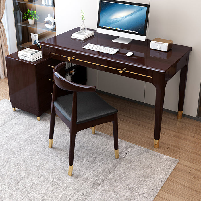 Rubberwood Storage and Drawers Writing Desk Rectangular Office Desk without Chair Brown Clearhalo 'furn' 'furn_office_desk' 'Furniture' 'Office Desks' 'Office Furniture' 'office_desk' 5368177