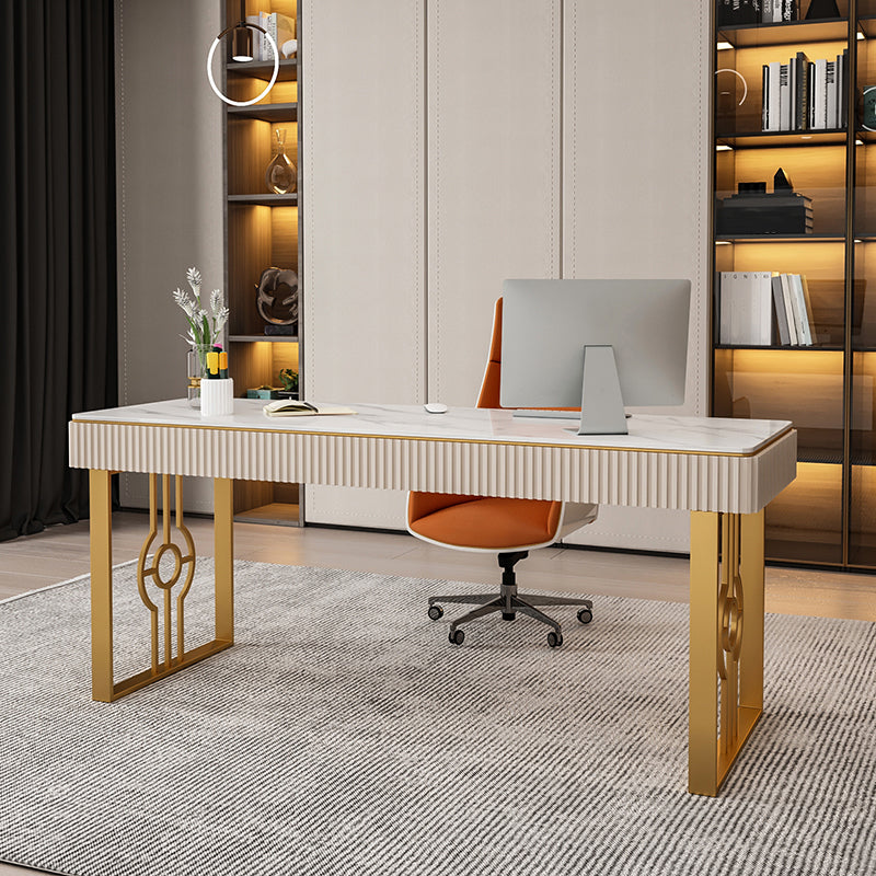 Escritorio de la oficina de 2 cavadores de estilo glamoroso con base de piedra sinterizada con base de trineo