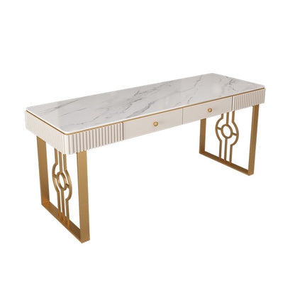 Escritorio de la oficina de 2 cavadores de estilo glamoroso con base de piedra sinterizada con base de trineo