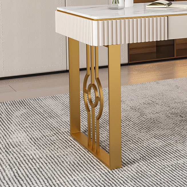 Escritorio de la oficina de 2 cavadores de estilo glamoroso con base de piedra sinterizada con base de trineo