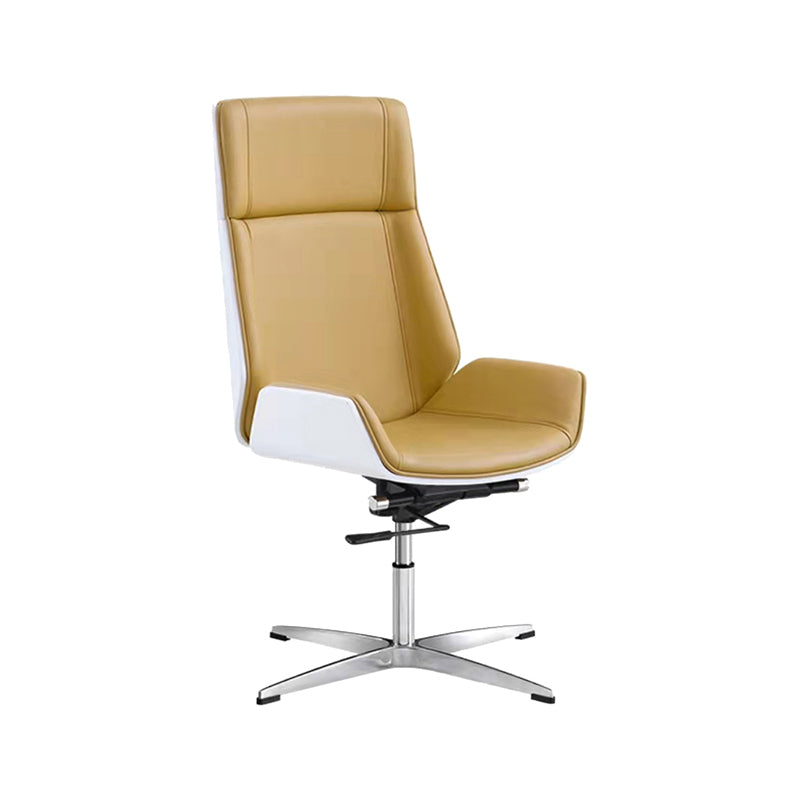 Armless Office Chair with Chrome Metal Frame Modern Computer Desk Chair Beige Leather Casters Not Included Clearhalo 'furn' 'furn_office_chair' 'Furniture' 'Office Chairs' 'Office Furniture' 'office_chair' 5368510