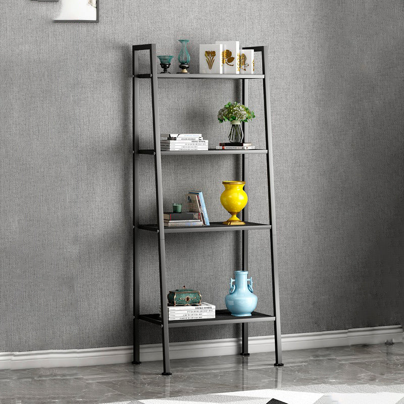 Contemporary Ladder Bookshelf Metal Open Back Bookcase for Office 23.6"L x 13.8"W x 58.3"H Black Clearhalo 'Bookcases' 'furn' 'furn_bookcases' 'Furniture' 'Office Furniture' 5369189
