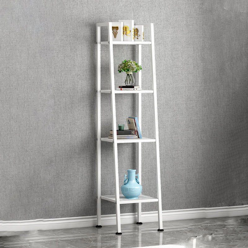 Contemporary Ladder Bookshelf Metal Open Back Bookcase for Office 14"L x 14"W x 58"H White Clearhalo 'Bookcases' 'furn' 'furn_bookcases' 'Furniture' 'Office Furniture' 5369190