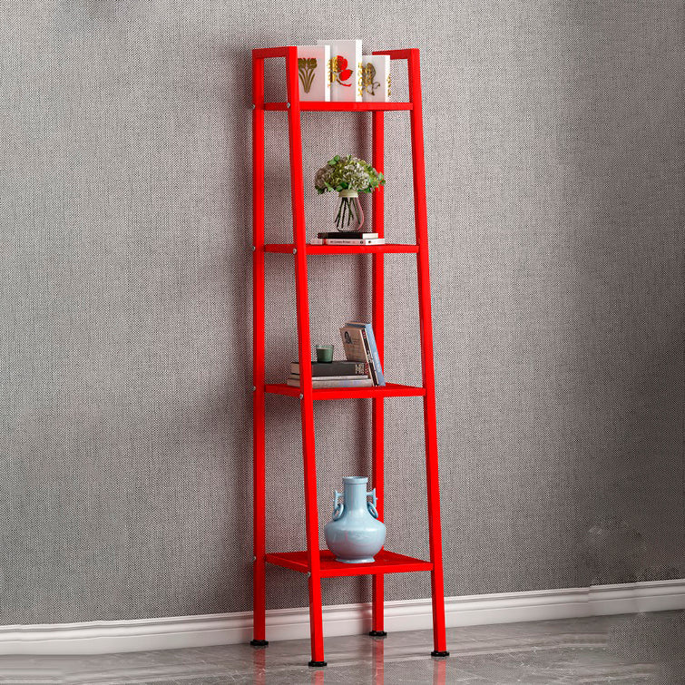 Contemporary Ladder Bookshelf Metal Open Back Bookcase for Office 14"L x 14"W x 58"H Red Clearhalo 'Bookcases' 'furn' 'furn_bookcases' 'Furniture' 'Office Furniture' 5369204