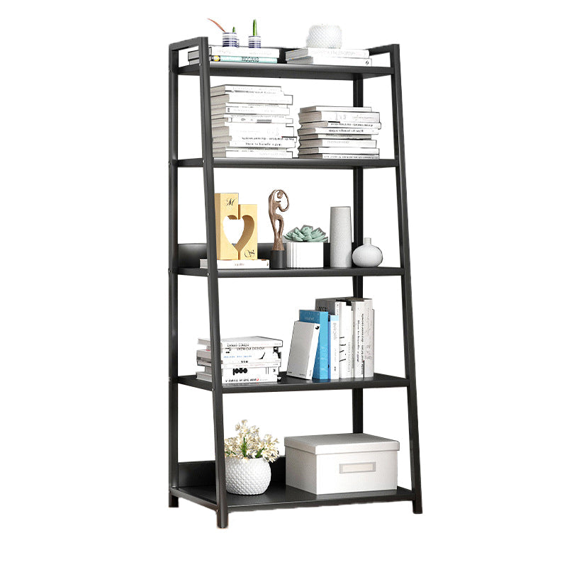 Modern Home Steel Book Shelf Ladder 12"W Matte Finish Bookcase 19.7"L x 12.2"W x 47.2"H Black Clearhalo 'Bookcases' 'furn' 'furn_bookcases' 'Furniture' 'Office Furniture' 5369428